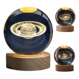 Luminária De Mesa Bola De Cristal 3d Base Madeira Decorativa
