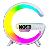 Luminária G Led Caixa Som Speaker Bluetooth - Carregador De Celular Por Indução - Relógio Branco