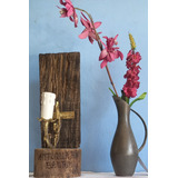 Luminaria Parede Base Madeira Bronze Soquete Vela Antigo