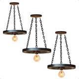 Luminária Pendente Roda De Carroça Kit 3un. Bivolt Bocal E27