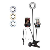 Luminária Ring Light 4x1 - Live Suporte 2 Celular Microfone
