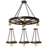 Luminária Rústica Kit Roda De Carroça Gigante E Pequena