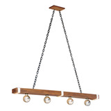 Luminária Rustica Pendente Caibro Sisal Madeira Lustre De Mesa Para 4 Lâmpadas