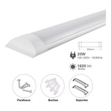 Luminária Tubular Led Slim 60 Cm 20w Luz Branca 6500k Cor Branco Frio