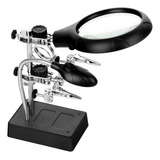 Lupa Bancada Eletronica Mesa 5 Leds 3 Lentes Garras De Solda