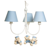 Lustre Infantil 3 Lampadas Quarto Menino Ursinhos Azuis Bebe