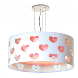Lustre Infantil Pendente Corações C/ Cristais Rosa 50x16