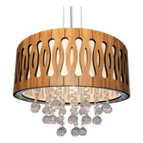 Lustre Luminária Madeira E Cristais 40cm Modelo Lavandisca