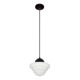 Lustre Pendente Fashion Retrô Vintage Boteco Travessia. Cor Preto Vidro Leitoso 110v/220v