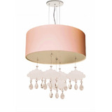 Lustre Pendente Infantil Nuvens Com Cúpula 50x15 Rosa