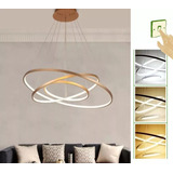 Lustre Pendente Moderno 3 Aneis Dourado 40x60x80cm Cabo 3m Luz 3/1 - Green Age