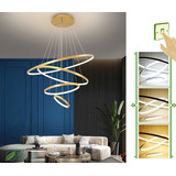 Lustre Pendente Moderno 4 Aneis Dourado Cabo 3m Luz 3/1 Bivolt 110v/220v - Green Age