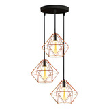 Lustre Pendente Retro Aramado Diamante Design Moderno Triplo Cor Cobre Voltagem 110v/220v (bivolt