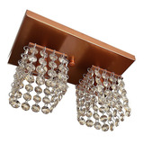 Lustre Pequeno 2 Cubos Acabamento Cobre Cristais + 2 Leds 