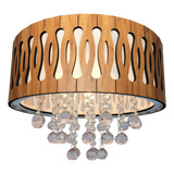 Lustre Plafon Madeira E Cristal Modelo