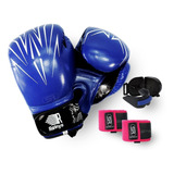 Luva De Boxe + Bucal Duplo C/ Estojo + Par De Bandagem 3m