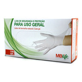 Luva Látex Uso Geral - Com Pó - Mblife - 100 Un.