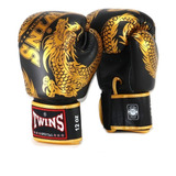 Luva Muay Thai Boxe Twins Black & Gold Dragon 14oz Importada