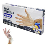 Luva Vinil Flex Descartável Mãos Transparente C/ 100u G