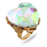 Luxo Maxxi Anel Dourado Coracao Furta Cor Strass Ajustavel