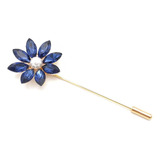 Luxo Pin Broche Lapela Terno Flor Perola Azul Strass Noivo