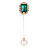 Luxo Pin Lapela Broche Terno Dourado Strass Verde 9 Cm