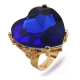 Luxuoso Maxxi Anel Dourado Coracao Azul Strass Ajustavel