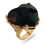 Luxuoso Maxxi Anel Dourado Coracao Preto Strass Ajustavel