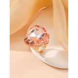 Luxuoso Maxxi Anel Dourado Coracao Rosa Strass Ajustavel