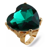Luxuoso Maxxi Anel Dourado Coracao Verde Strass Ajustavel