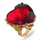 Luxuoso Maxxi Anel Dourado Coracao Vermelho Strass Ajustavel
