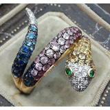 Luxuoso Maxxi Anel Dourado Strass Colorido Cobra Aro 18