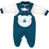 Macacão Bebê Jardineira Plush Bordado Urso Menino Cores