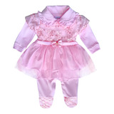 Macacão Bebê Menina Com Vestido Sobreposto Tule Rosa Bebê 