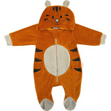 Macacão Bebê Plush Capuz Tigre Orelhas Fantasia Menino Roupa