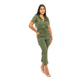 Macacão Bengaline Social Lindo Jogger Pantacourt Com Botões