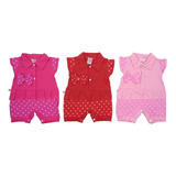 Macacão Curto Bebê Recém-nascido Menina Kit Com 3 Peças