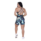 Macacão Curto Feminino Decote Bojo Estampado Bolso Celular 