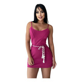 Macacão Curto Shorts/saia Liso C/ Cinto Cordão
