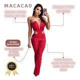 Macacão Feminina Flare Tomara Caia Decote Tule Bojo Frete Gr
