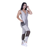 Macacão Feminino Fitness Academia Cirrê 3d Tela Bolso Decote