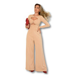 Macacão Feminino Longo Pantalona Liso Bojo Moda Blogueira