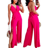 Macacao Feminino Social Alcinha 2 Fendas Decotado Pantalona