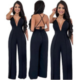 Macacao Feminino Social Alcinha 2 Fendas Decotado Pantalona