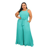 Macacão Feminino Social Pantalona Festa Plissado Plus Size