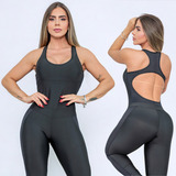 Macacão Fitness Feminino Decote Lateral Em Tule Promoção 