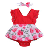 Macacão Infantil Sem Mangas De Renda Floral Sem Encosto Para
