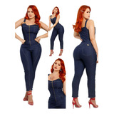 Macacão Jardineira Jeans Feminino Calça Capri Estilosa At.46