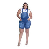 Macacão Jardineira Jeans Feminino Plus Size Tamanho Grande 