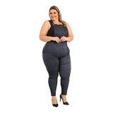 Macacão Jardineira Plus Size Jeans Suspensório Look Calor